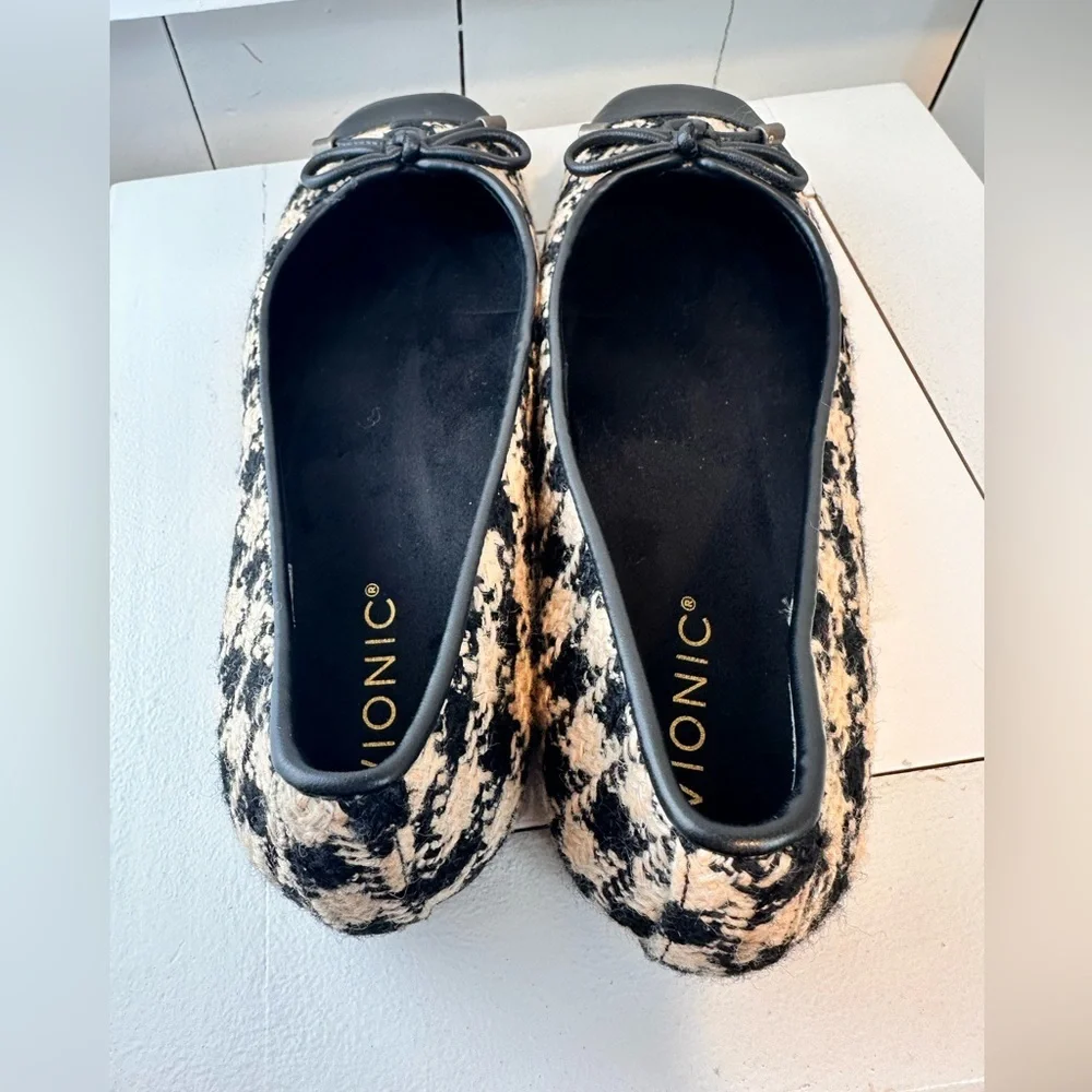 Vionic Klara Ballet Flats Women’s 8.5 Houndstooth Bow Cap Toe Like New Black - Picture 6 of 11
